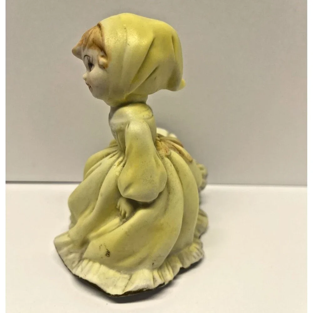 Vintage Girl Figurine in Flowing Yellow Dress and Bonnet, E3305, Mid Century-VG